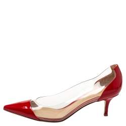 Pre Owned Gianvito Rossi Red Patent Leather And PVC Plexi Pointed Toe Pumps Size 39