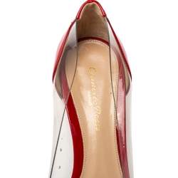 Pre Owned Gianvito Rossi Red Patent Leather And PVC Plexi Pointed Toe Pumps Size 39