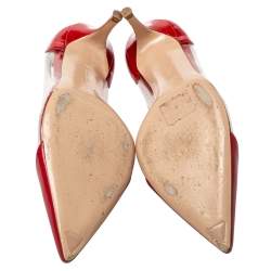 Pre Owned Gianvito Rossi Red Patent Leather And PVC Plexi Pointed Toe Pumps Size 39