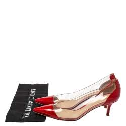 Pre Owned Gianvito Rossi Red Patent Leather And PVC Plexi Pointed Toe Pumps Size 39