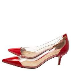 Pre Owned Gianvito Rossi Red Patent Leather And PVC Plexi Pointed Toe Pumps Size 39