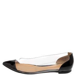 Pre Owned Gianvito Rossi Black/White PVC and Patent Leather Plexi Pointed Toe Ballet Flats Size 38.5