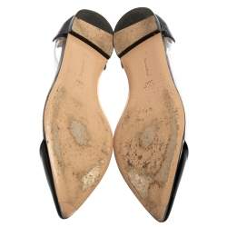 Pre Owned Gianvito Rossi Black/White PVC and Patent Leather Plexi Pointed Toe Ballet Flats Size 38.5