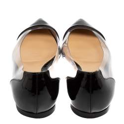 Pre Owned Gianvito Rossi Black/White PVC and Patent Leather Plexi Pointed Toe Ballet Flats Size 38.5