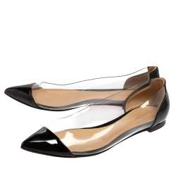 Pre Owned Gianvito Rossi Black/White PVC and Patent Leather Plexi Pointed Toe Ballet Flats Size 38.5