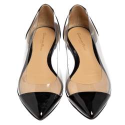 Pre Owned Gianvito Rossi Black/White PVC and Patent Leather Plexi Pointed Toe Ballet Flats Size 38.5