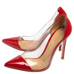 Pre Owned Gianvito Rossi Red Patent Leather and PVC Plexi  Pumps Size 36