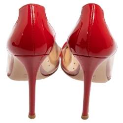 Pre Owned Gianvito Rossi Red Patent Leather and PVC Plexi  Pumps Size 36