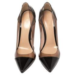 Pre Owned Gianvito Rossi Black Patent Leather and PVC Plexi Pointed Toe Pumps Size 38.5