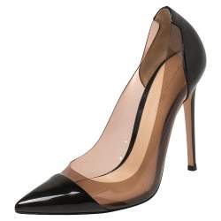 Pre Owned Gianvito Rossi Black Patent Leather and PVC Plexi Pointed Toe Pumps Size 38.5