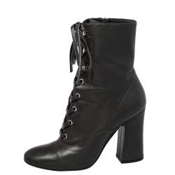 Pre Owned Gianvito Rossi Grey Leather Block Heel Ankle Boots Size 37.5