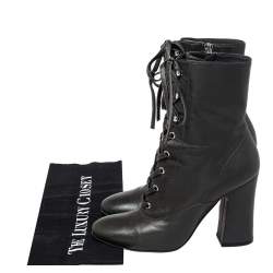 Pre Owned Gianvito Rossi Grey Leather Block Heel Ankle Boots Size 37.5