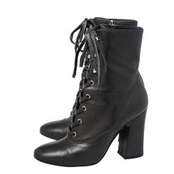 Pre Owned Gianvito Rossi Grey Leather Block Heel Ankle Boots Size 37.5