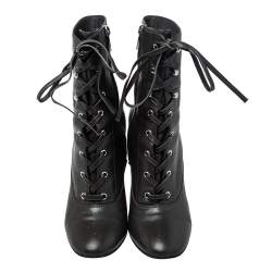 Pre Owned Gianvito Rossi Grey Leather Block Heel Ankle Boots Size 37.5