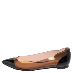 Pre Owned Gianvito Rossi Black Patent Leather And PVC Plexi Ballet Flats Size 36.5