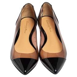 Pre Owned Gianvito Rossi Black Patent Leather And PVC Plexi Ballet Flats Size 36.5