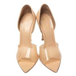 Pre Owned Gianvito Rossi Beige PVC And Patent Leather Bree Open Toe D'Orsay Sandals Size 38.5
