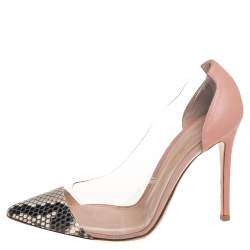 Pre Owned Gianvito Rossi Two Tone Python, Leather, and PVC Plexi Pointed Toe Pumps Size 39