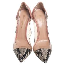 Pre Owned Gianvito Rossi Two Tone Python, Leather, and PVC Plexi Pointed Toe Pumps Size 39