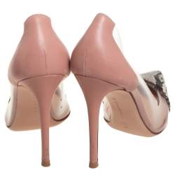 Pre Owned Gianvito Rossi Two Tone Python, Leather, and PVC Plexi Pointed Toe Pumps Size 39