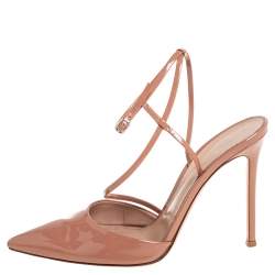 Pre Owned Gianvito Rossi Beige Patent Leather Ankle Strap Sandals Size 40