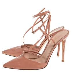 Pre Owned Gianvito Rossi Beige Patent Leather Ankle Strap Sandals Size 40