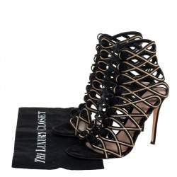 Pre Owned حذاء بوت جيانفيتو روسي سويدي أسود مقدمة مفتوحة مقاس 39 