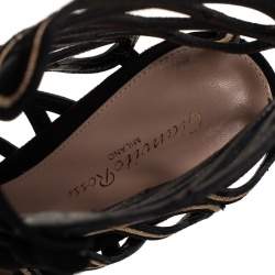 Pre Owned حذاء بوت جيانفيتو روسي سويدي أسود مقدمة مفتوحة مقاس 39 