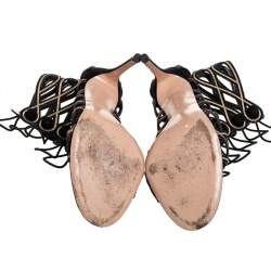 Pre Owned حذاء بوت جيانفيتو روسي سويدي أسود مقدمة مفتوحة مقاس 39 