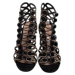 Pre Owned حذاء بوت جيانفيتو روسي سويدي أسود مقدمة مفتوحة مقاس 39 