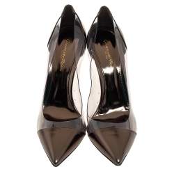 Pre Owned Gianvito Rossi Metallic Green Leather and PVC Plexi Pointed Toe Pumps Size 39.5