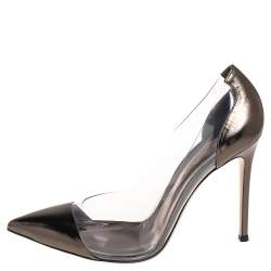 Pre Owned Gianvito Rossi Metallic Green Leather and PVC Plexi Pointed Toe Pumps Size 39.5