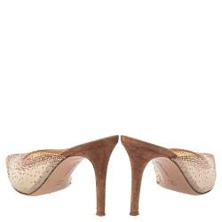 Pre Owned Gianvito Rossi Beige Crystal Embellished Mesh Pointed Toe Mules Size 39