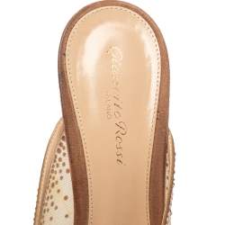 Pre Owned Gianvito Rossi Beige Crystal Embellished Mesh Pointed Toe Mules Size 39