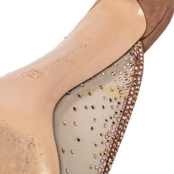 Pre Owned Gianvito Rossi Beige Crystal Embellished Mesh Pointed Toe Mules Size 39