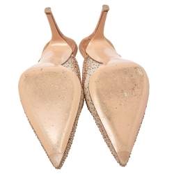 Pre Owned Gianvito Rossi Beige Crystal Embellished Mesh Pointed Toe Mules Size 39