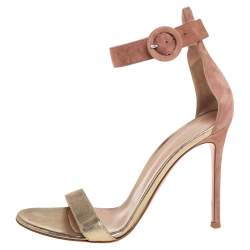 Pre Owned Gianvito Rossi Gold/Beige Leather and Suede Portofino Sandals Size 40