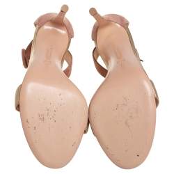 Pre Owned Gianvito Rossi Gold/Beige Leather and Suede Portofino Sandals Size 40