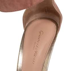 Pre Owned Gianvito Rossi Gold/Beige Leather and Suede Portofino Sandals Size 40