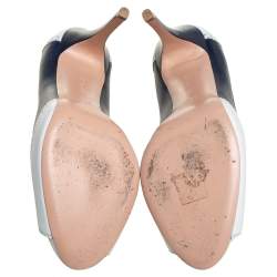 Pre Owned Gianvito Rossi White/Blue Leather Peep Toe Pumps Size 39.5