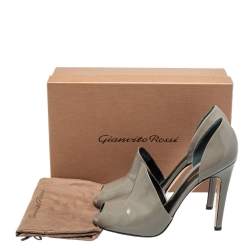 Pre Owned Gianvito Rossi Grey Leather Cutout Peep Toe Pumps Size 40