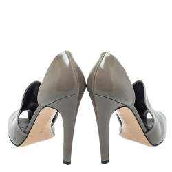 Pre Owned Gianvito Rossi Grey Leather Cutout Peep Toe Pumps Size 40