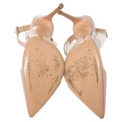 Pre Owned Gianvito Rossi Light Beige Leather And PVC Anise Pointed Toe Ankle Strap Sandals Size 39