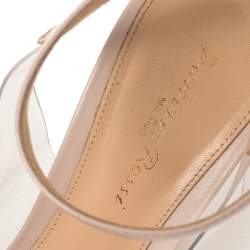 Pre Owned Gianvito Rossi Light Beige Leather And PVC Anise Pointed Toe Ankle Strap Sandals Size 39