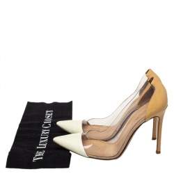 Pre Owned Gianvito Rossi White Leather And PVC Plexi Pointed Toe Pumps Size 38