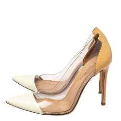 Pre Owned Gianvito Rossi White Leather And PVC Plexi Pointed Toe Pumps Size 38