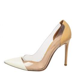 Pre Owned Gianvito Rossi White Leather And PVC Plexi Pointed Toe Pumps Size 38