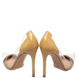 Pre Owned Gianvito Rossi White Leather And PVC Plexi Pointed Toe Pumps Size 38