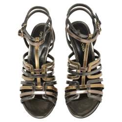 Pre Owned Sergio Rossi Multicolor Patent Leather Strappy Cage Sandals Size 35