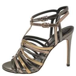 Pre Owned Sergio Rossi Multicolor Patent Leather Strappy Cage Sandals Size 35